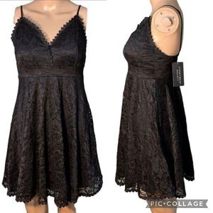 Streetwear Society Womens LBD Dress Lace Spaghetti Strap Babydoll Empire Waist
